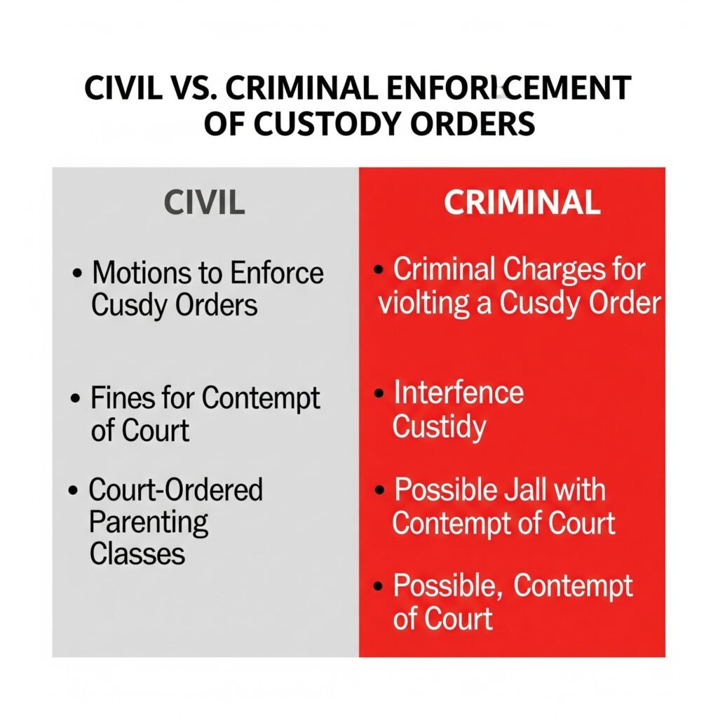 Comparison between civil and criminal enforcement of custody in NJ