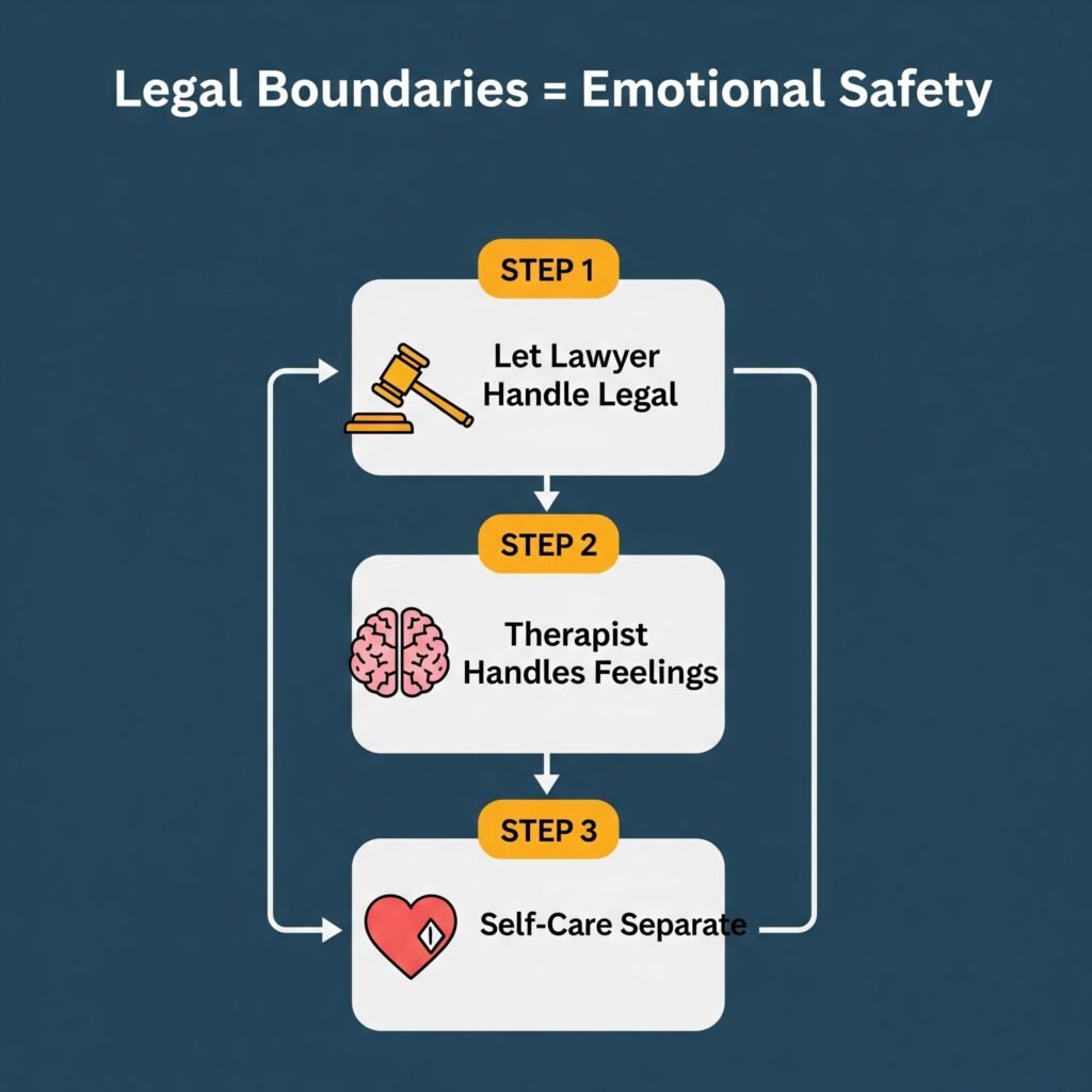 Flowchart mapping legal boundaries to emotional well-being during divorce.