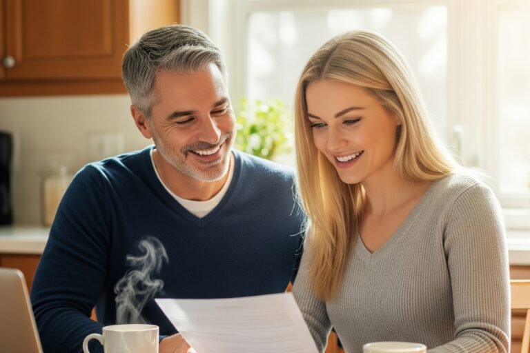 Couple calmly discussing prenup details together in New Jersey